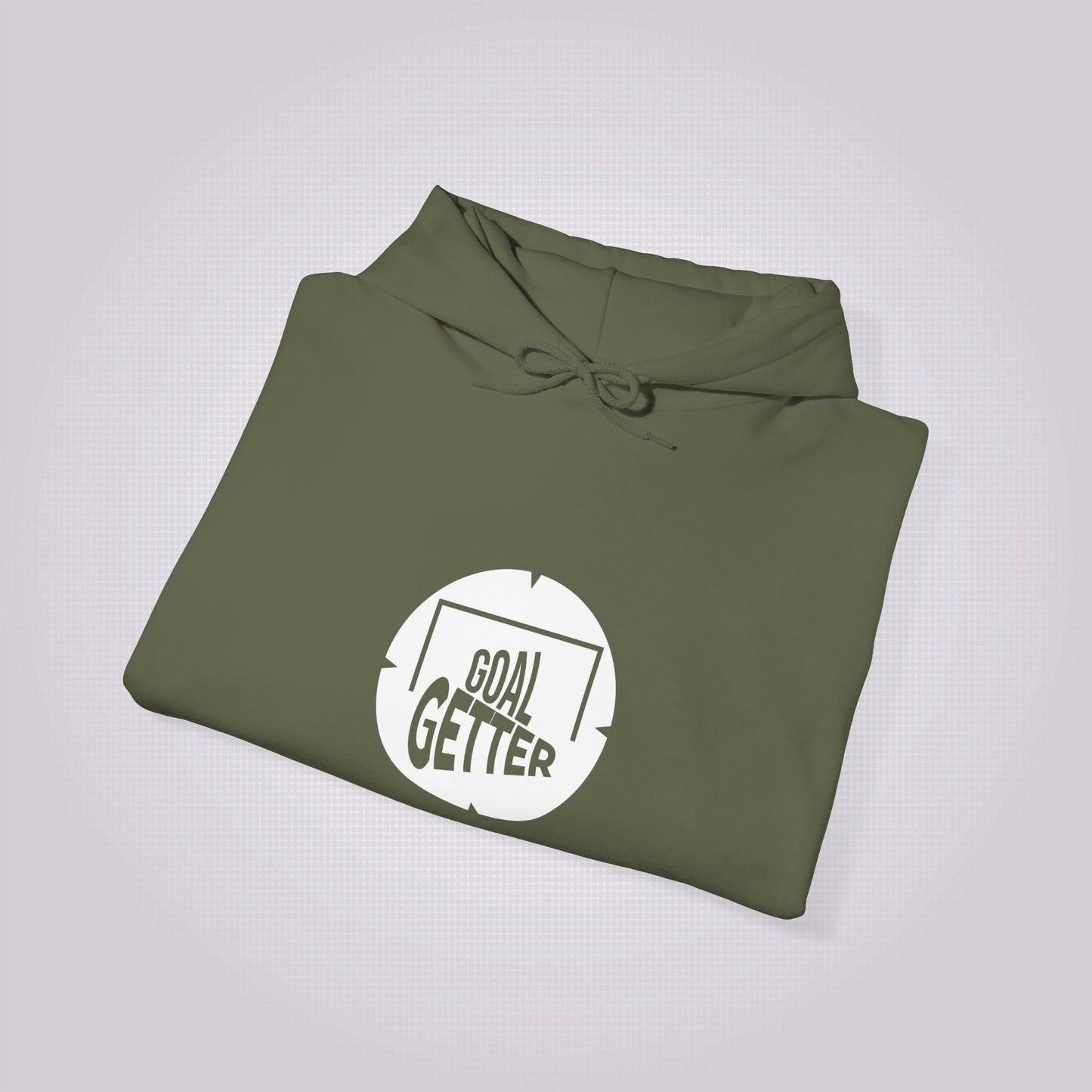 Military Green hoodie folded up and placed at a slight angle