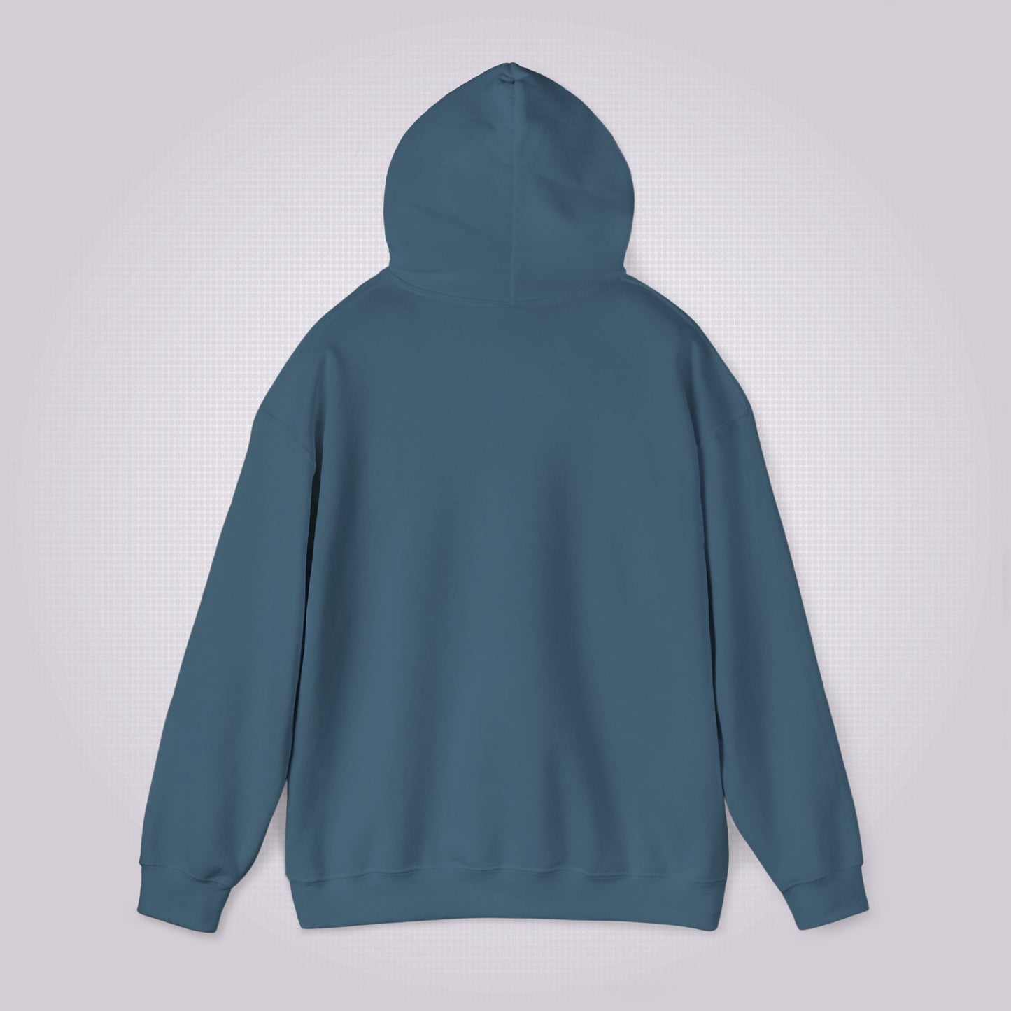 Reverse of the indigo blue hoodie