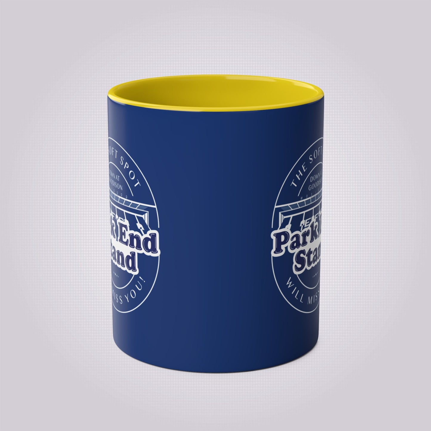 Shows the yellow infill and the mug is from the front side.