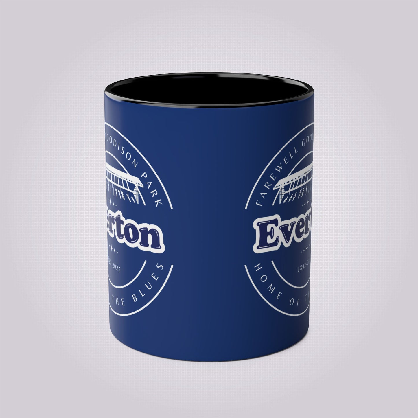 Shows the black infill with the main mug being a dark blue colour and the graphic print is on both sides