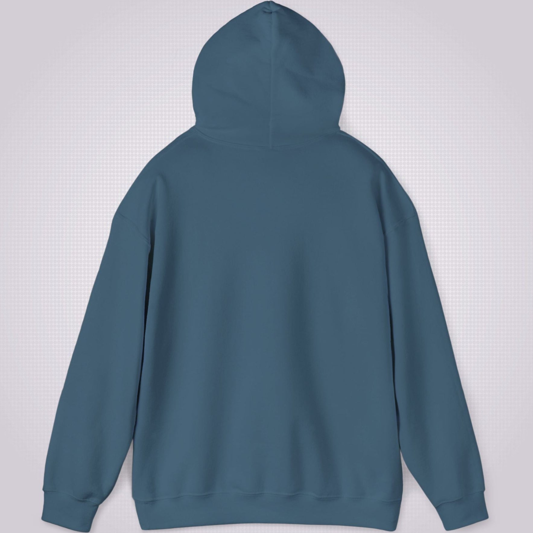 This picture shows the Indigo Blue hoodie from the reverse side