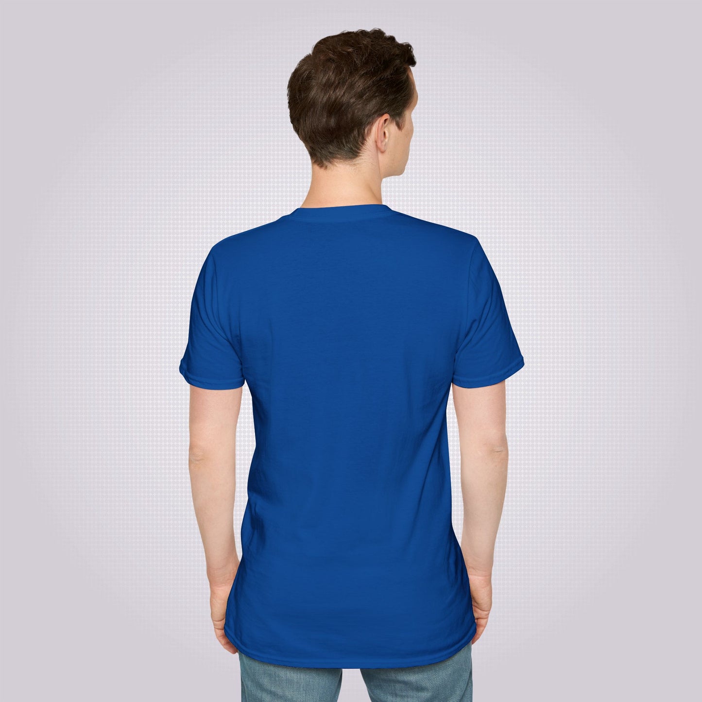 Picture shows a male model wearing the Royal Blue variant with his back to the camera he is looking to his right