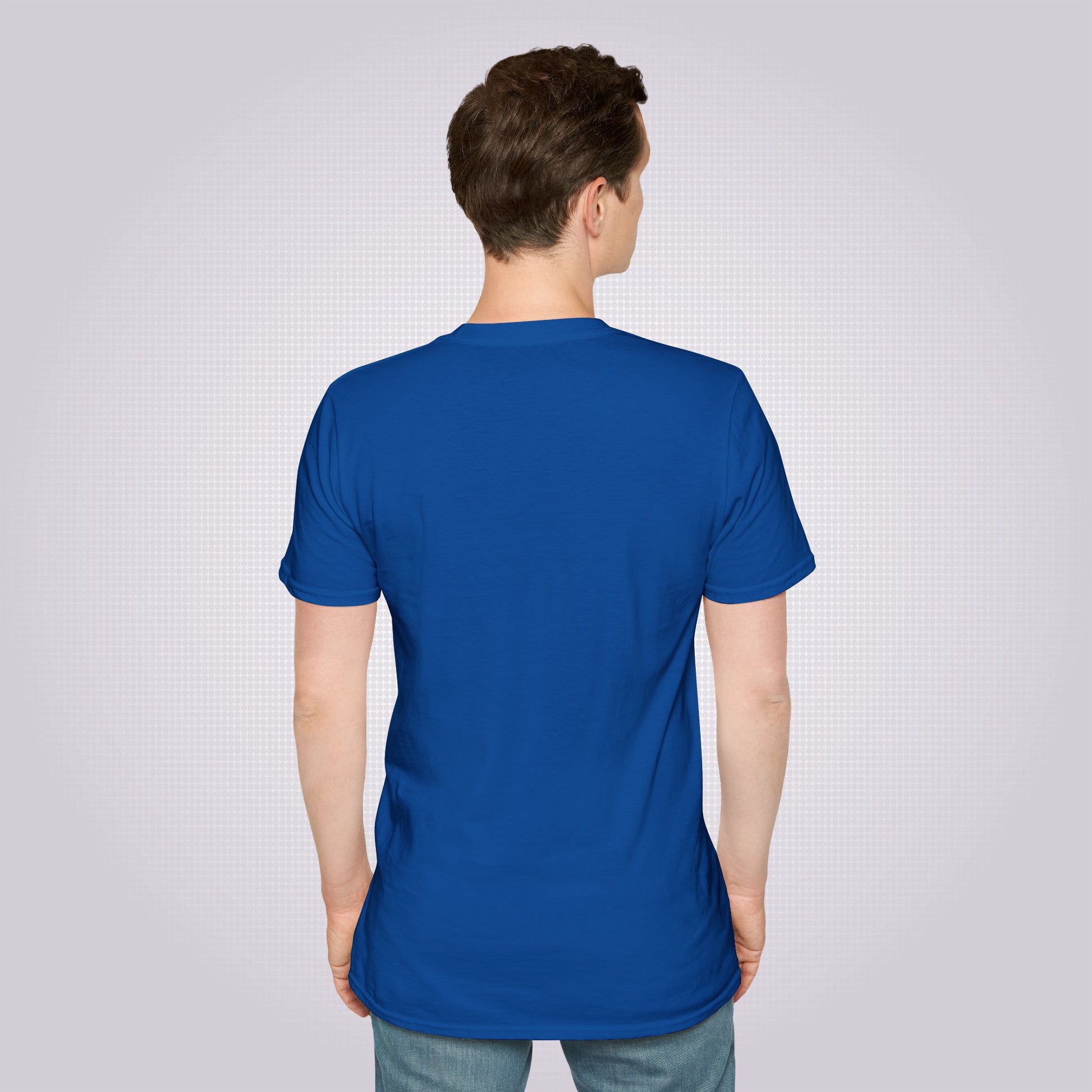 Picture shows a male model wearing the Royal Blue variant with his back to the camera he is looking to his right